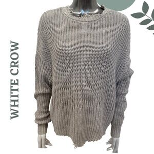White Crow Edgy Gray Distressed Hem Sweater Slouchy Fit Size Large